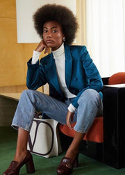 Gladys blazer, emerald green, satin, party, tailoring