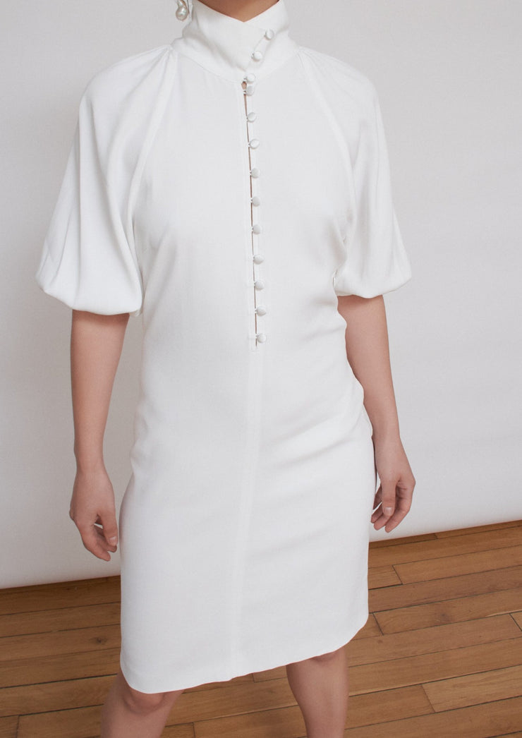 The Donna dress, Vanessa Cocchiaro, white, upcycled, over the knee, puffy sleeves, elegant