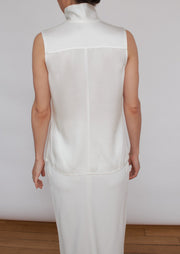 The Linda top, Vanessa Cocchiaro, high neck, sleeveless, blouse, satin, white, elegant, chic