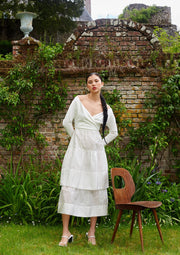 The Rosa dress, Vanessa Cocchiaro, white, midi, off the shoulder, a-line, engagement, civil wedding, party, summer