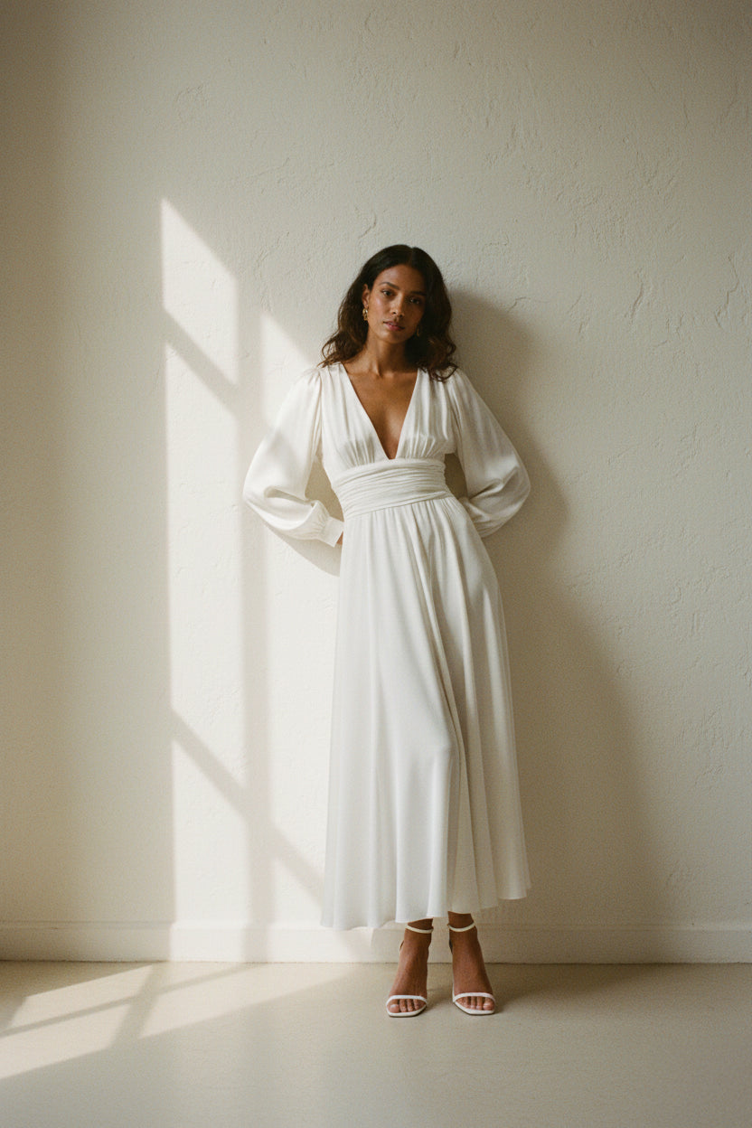 THE CINDY DRESS - Our best selling chic, show stopping white midi dress   Vanessa Cocchiaro