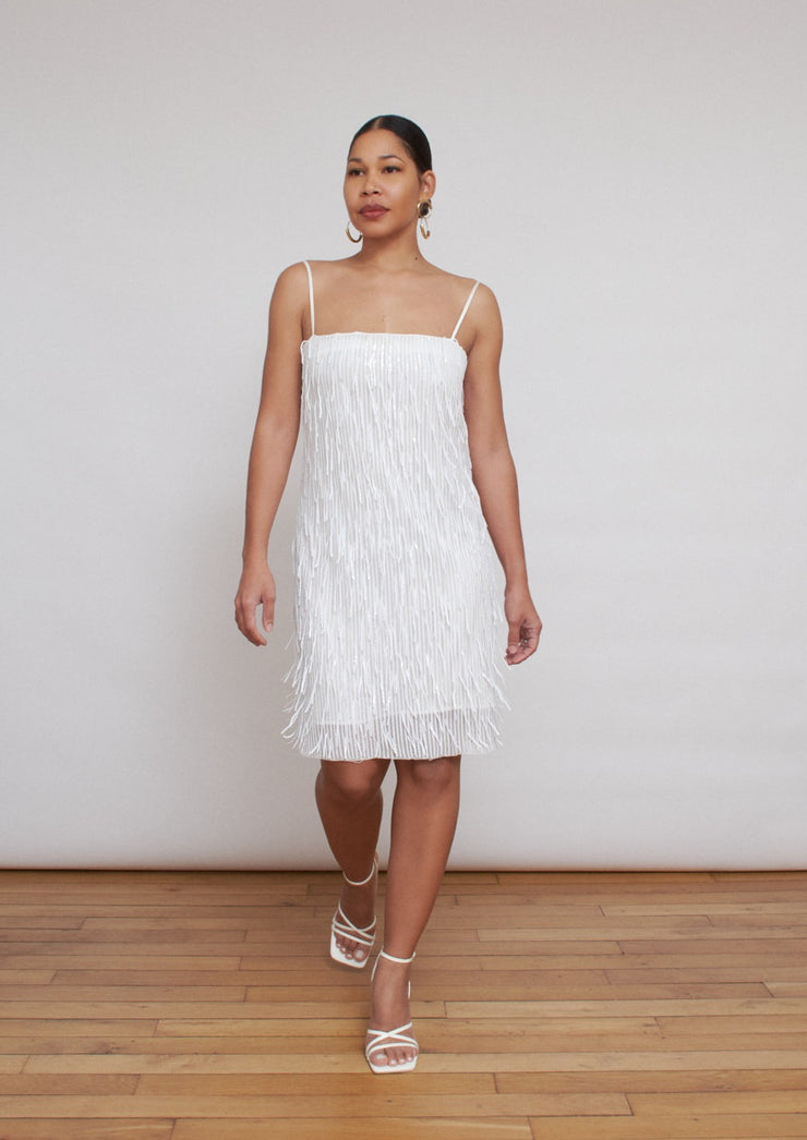The Diana dress, Vanessa Cocchiaro, white, mini, over the knee, sequin, embellished