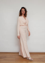 The Tina jumpsuit, Vanessa Cocchiaro, pale pink, long sleeve, wedding guest, black tie, evening 