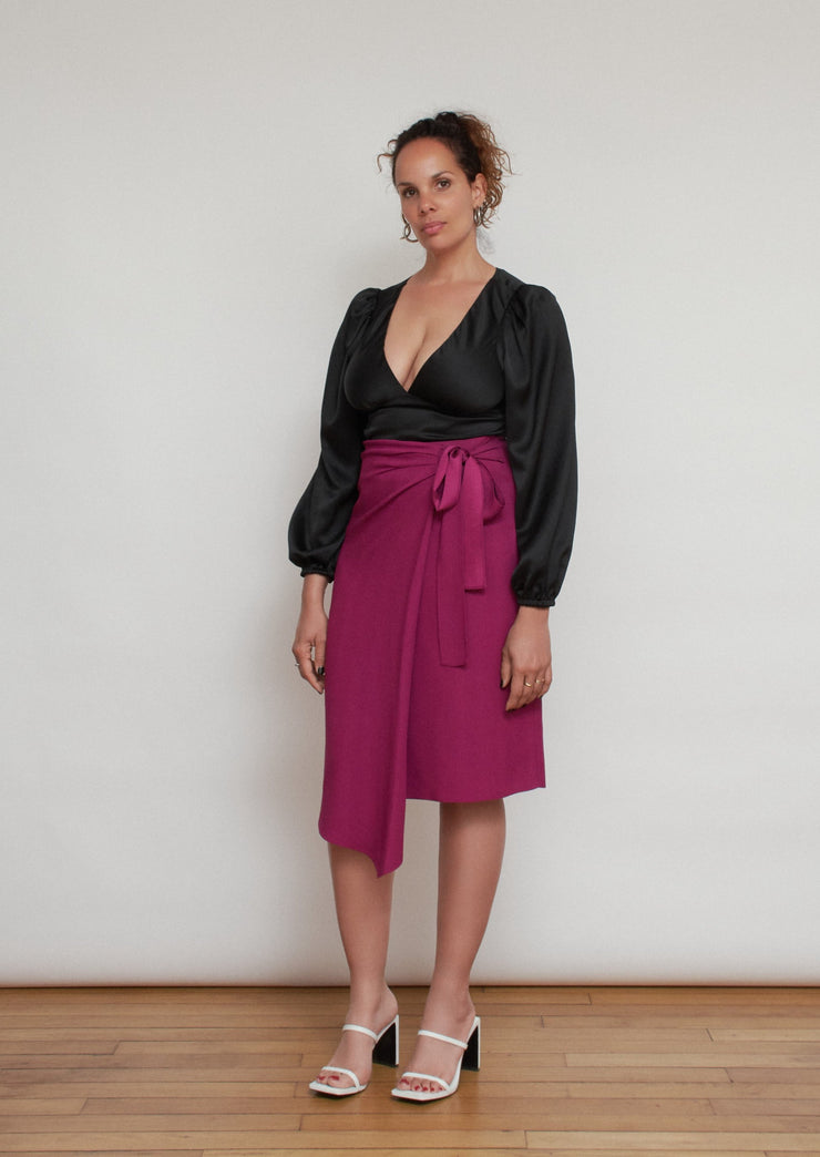 The Juana skirt, Vanessa Cocchiaro, violet, purple, wrap, midi, knee length, wedding guest, cocktail