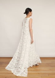 The Sappho dress, Vanessa Cocchiaro, summer bride, wedding, white dress, lace, cape, gown, elegant, simple