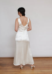 The Grace dress, Vanessa Cocchiaro, Satin, white, ivory, midi, ankle length, engagement, second wedding dress