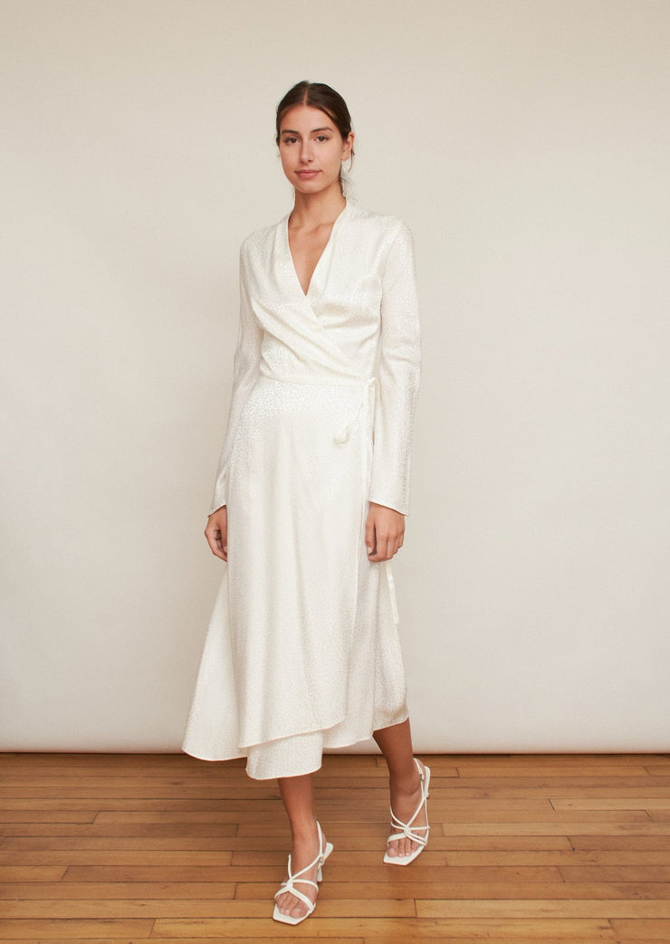 The Rose dress, Vanessa Cocchiaro, wrap dress, animal print, white, engagement, civil wedding, bride 