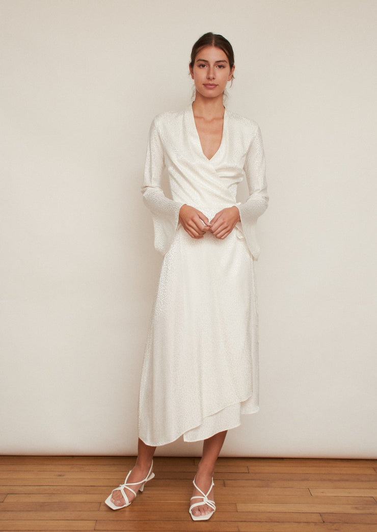 The Rose dress, Vanessa Cocchiaro, wrap dress, animal print, white, engagement, civil wedding, bride 