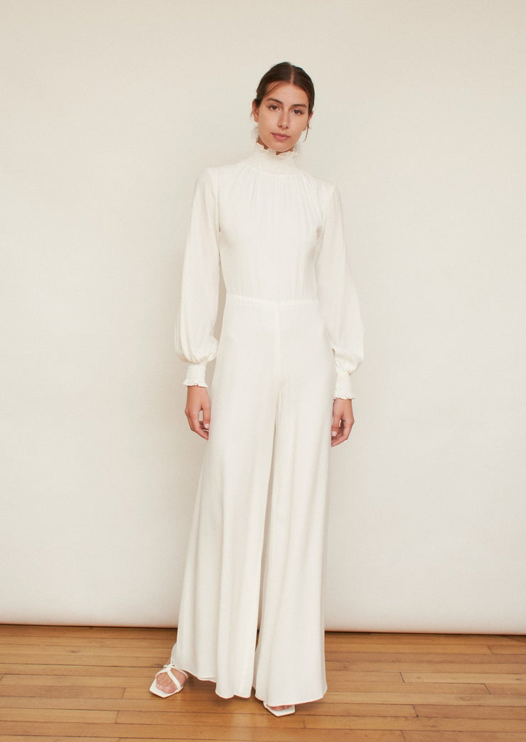 The Mary jumpsuit, Vanessa Cocchiaro, white, wedding, civil marriage, engagement, high neck, long sleeves